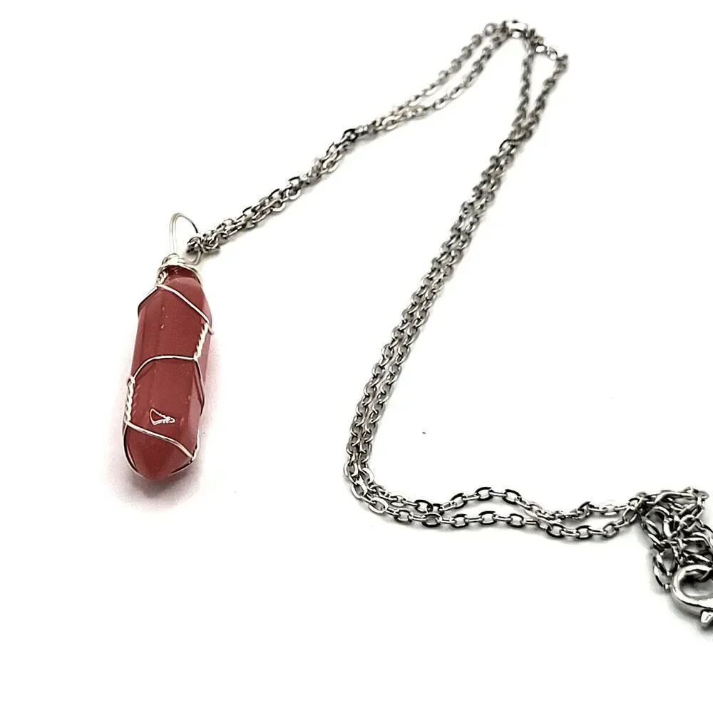 Bohemian Pink Crystal Wire Wrapped Necklace 20in